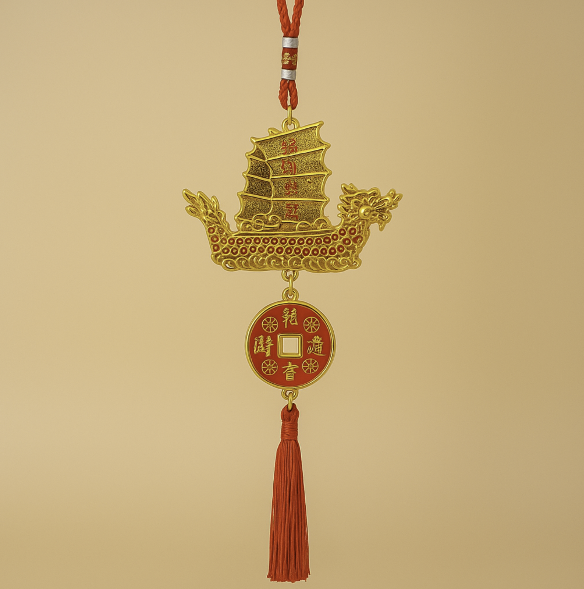 Altın Ejderha Yelkenli Feng Shui ve Bereket İçin Gemi Süsü