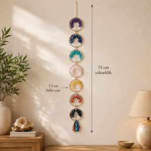 7 Çakra Taşlı Hayat Ağacı Duvar Süsü – 75 cm
