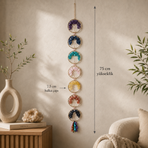 7 Çakra Taşlı Hayat Ağacı Duvar Süsü – 75 cm