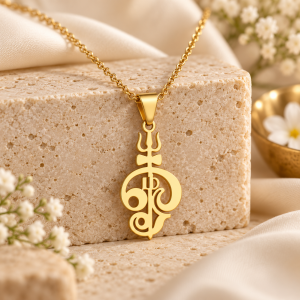 Tamil Om ve Trishul Figürlü Kolye – Altın ve Gümüş Renk Seçenekli