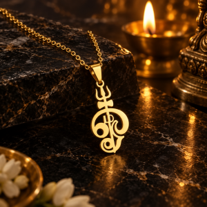 Tamil Om ve Trishul Figürlü Kolye – Altın ve Gümüş Renk Seçenekli
