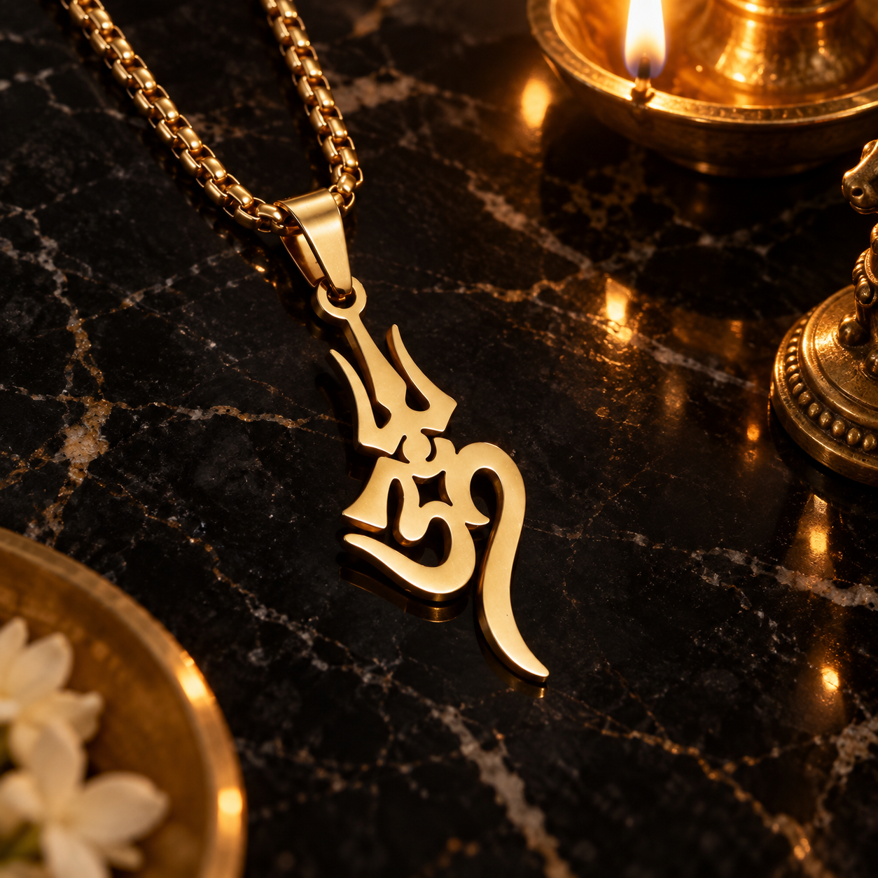 Shiva Trishul Om Silüet Kolye