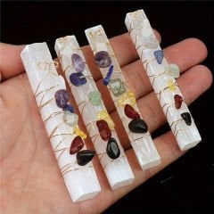 Chakra Taşlı Selenit Çubuk - Enerji Dengeleyici