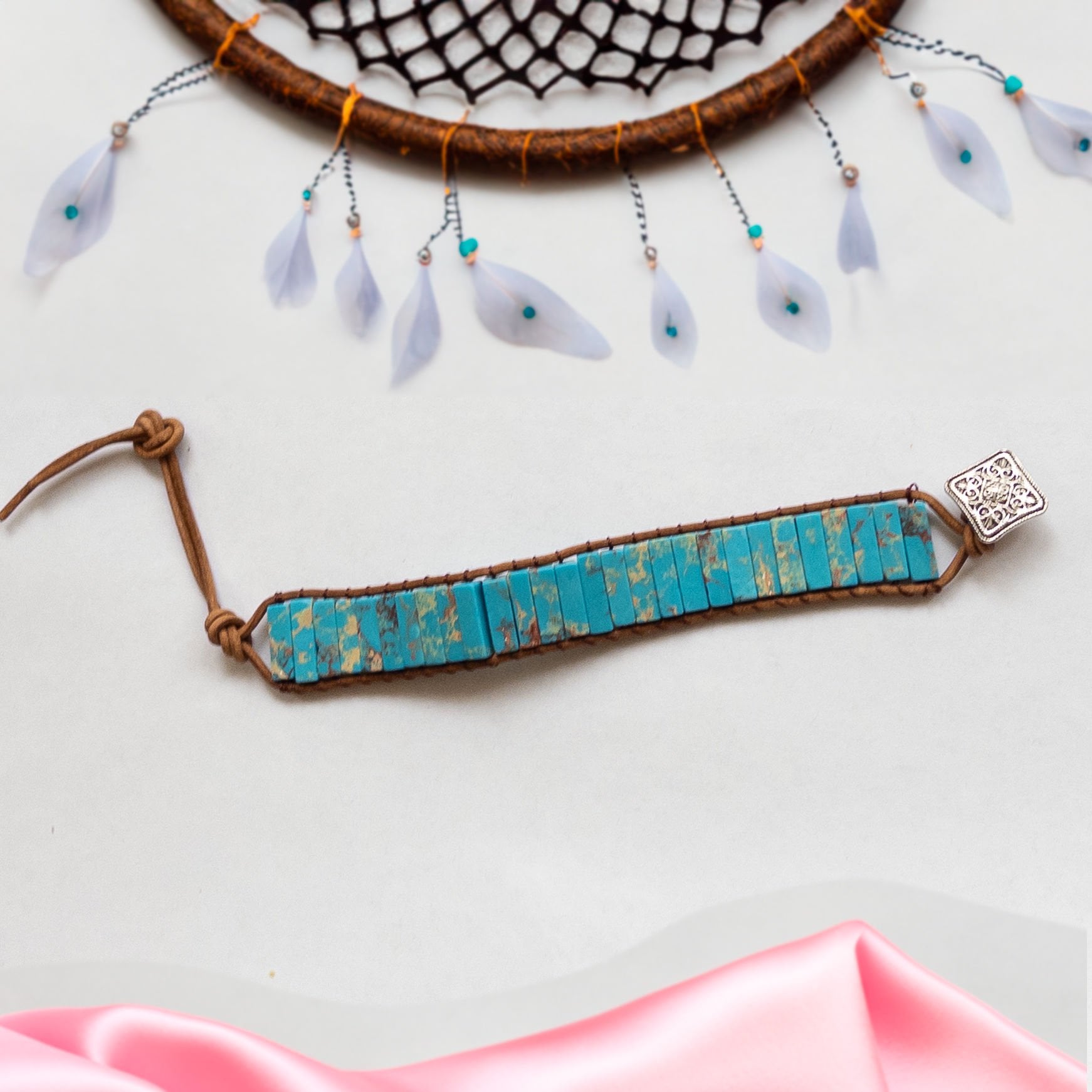 Dikdörtgen Çakra Renkli Bileklik (Beyza Bileklik) Turkuaz