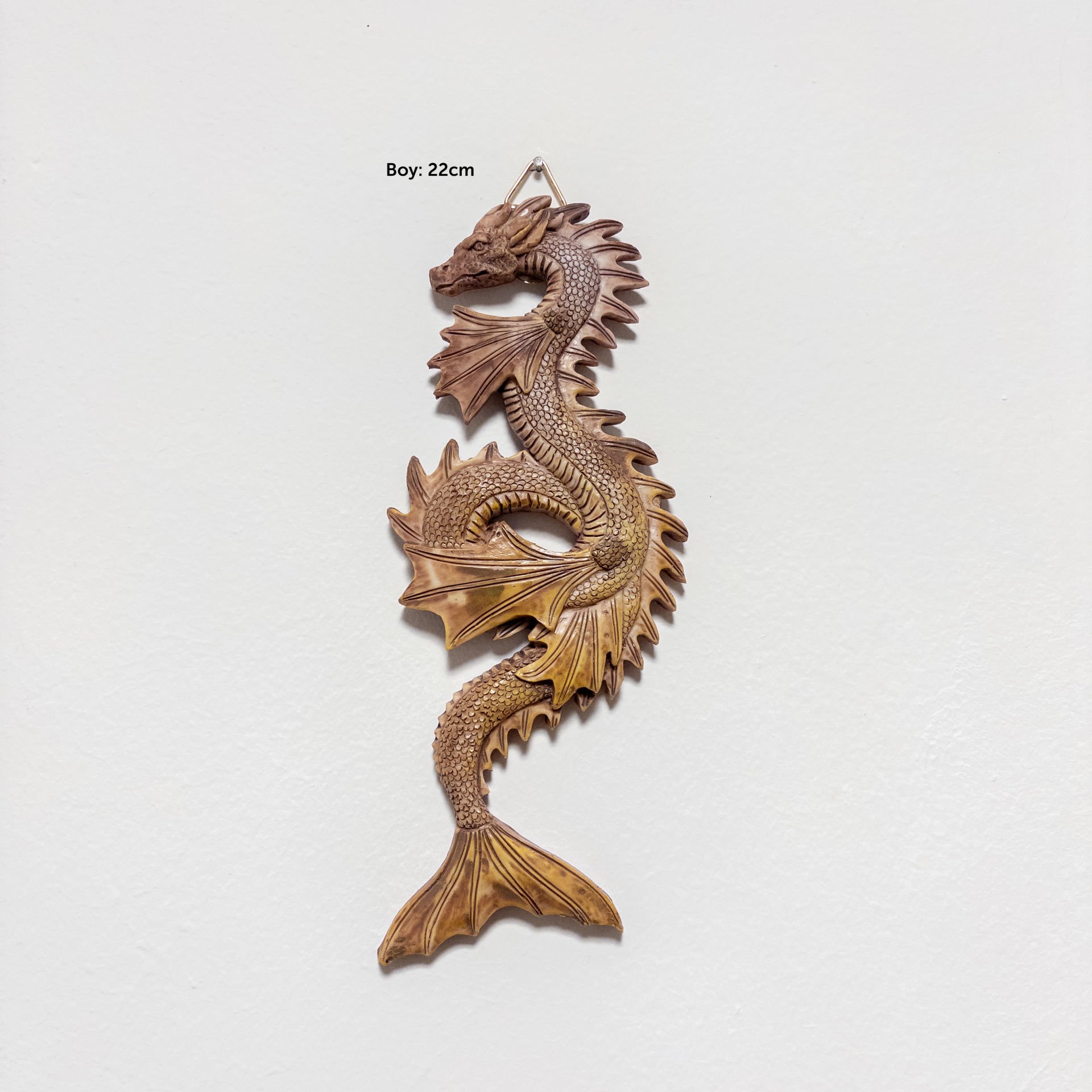 Ejderha İşlemeli Ahşap Duvar Süsü Asmalı 22 cm