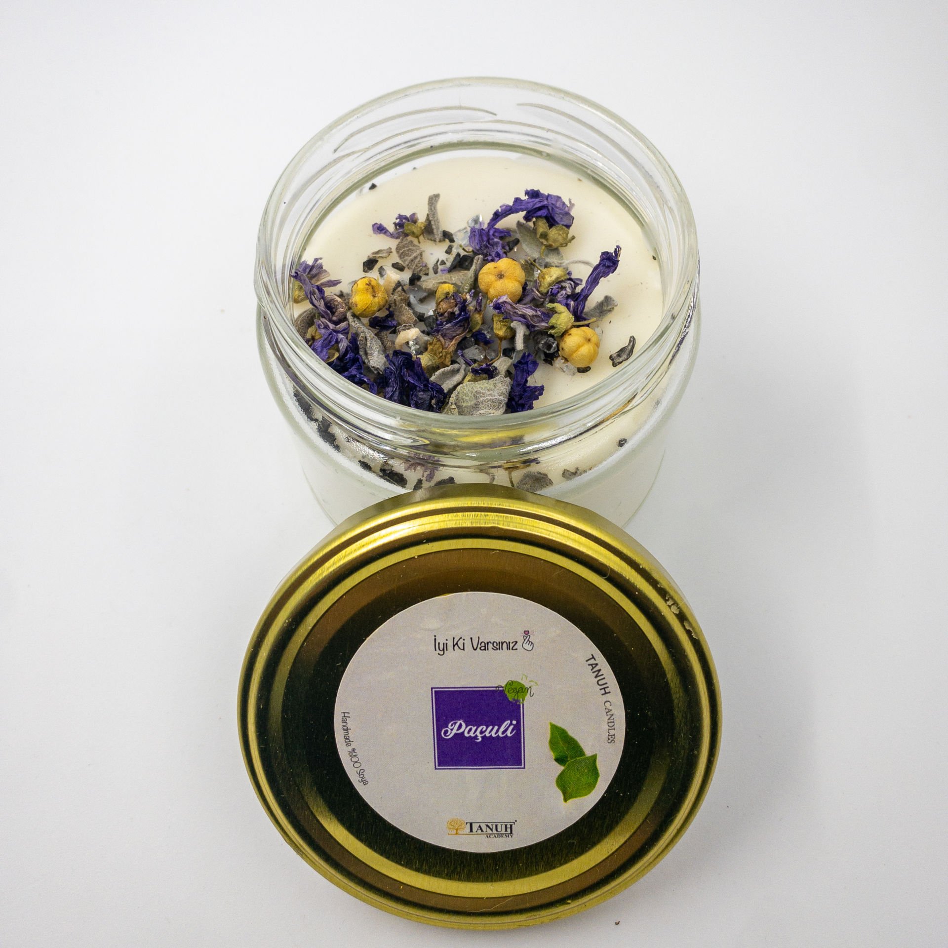 Doğal El Yapımı Mumlar (Gül, Paçuli, Amber, Sandal) %100 Vegan Paçuli