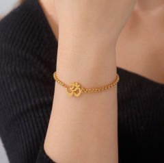 Ohm / Aum Sembollü Çelik Bileklik (Altın ve Gümüş Renk Seçenekleri) Altın Renkli