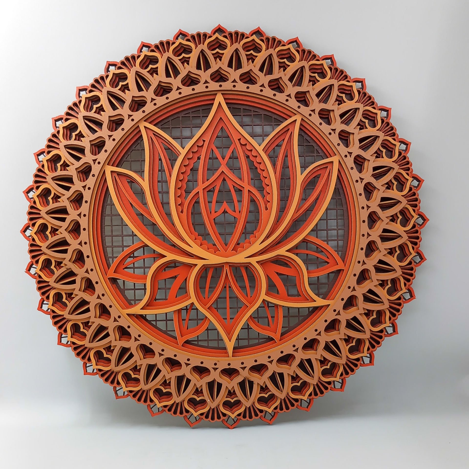 Ahşap Bohemian Boho Katmanlı Oyma Lotus Çiçeği ile Mandala Duvar Süsü