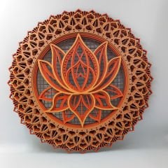 Ahşap Bohemian Boho Katmanlı Oyma Lotus Çiçeği ile Mandala Duvar Süsü
