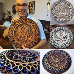 Ahşap Bohemian Boho Katmanlı Oyma Lotus Çiçeği ile Mandala Duvar Süsü