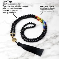 Lav Taşlı Yedi Çakralı Doğal Taş Kolye Püsküllü