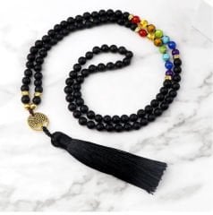 Lav Taşlı Yedi Çakralı Doğal Taş Kolye Püsküllü