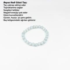 Beyaz Kedi Gözü Taşı Meditasyon ve Enerji Yükseltmek İçin Doğal Taş Bileklik