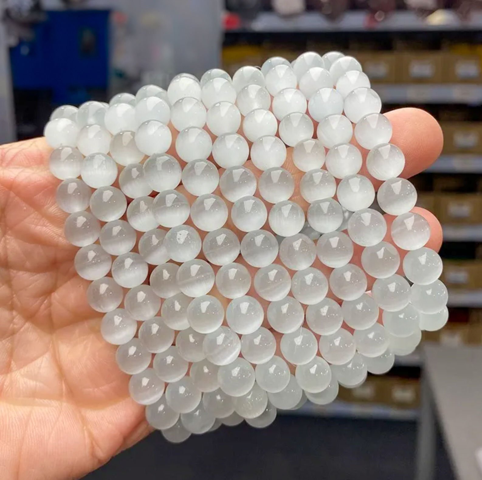 Beyaz Kedi Gözü Taşı Meditasyon ve Enerji Yükseltmek İçin Doğal Taş Bileklik