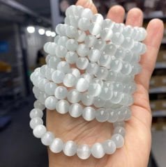 Beyaz Kedi Gözü Taşı Meditasyon ve Enerji Yükseltmek İçin Doğal Taş Bileklik