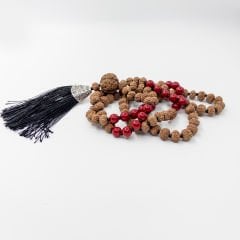 Kırmızı Akik Taşlı 108li Rudraksha Kolye (Farklı Boyutlar)