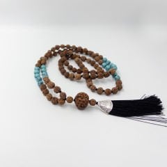 Turkuaz Taşlı 108li Rudraksha Kolye (Farklı Boyutlar)