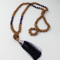 Ametist Taşlı 108li Rudraksha Kolye (Farklı Boyutlar)