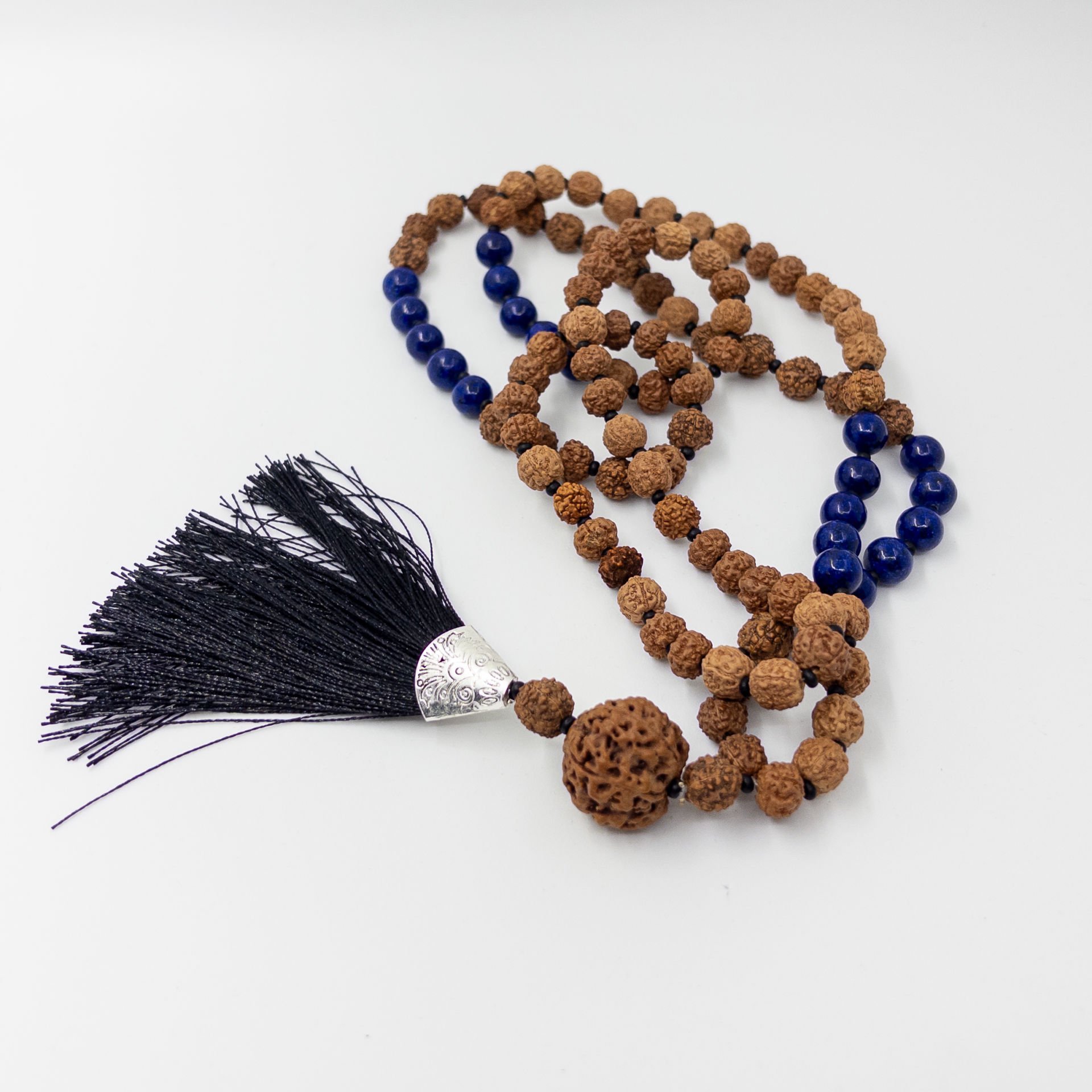 Lapis Lazuli Taşlı 108li Rudraksha Kolye (Farklı Boyutlar)