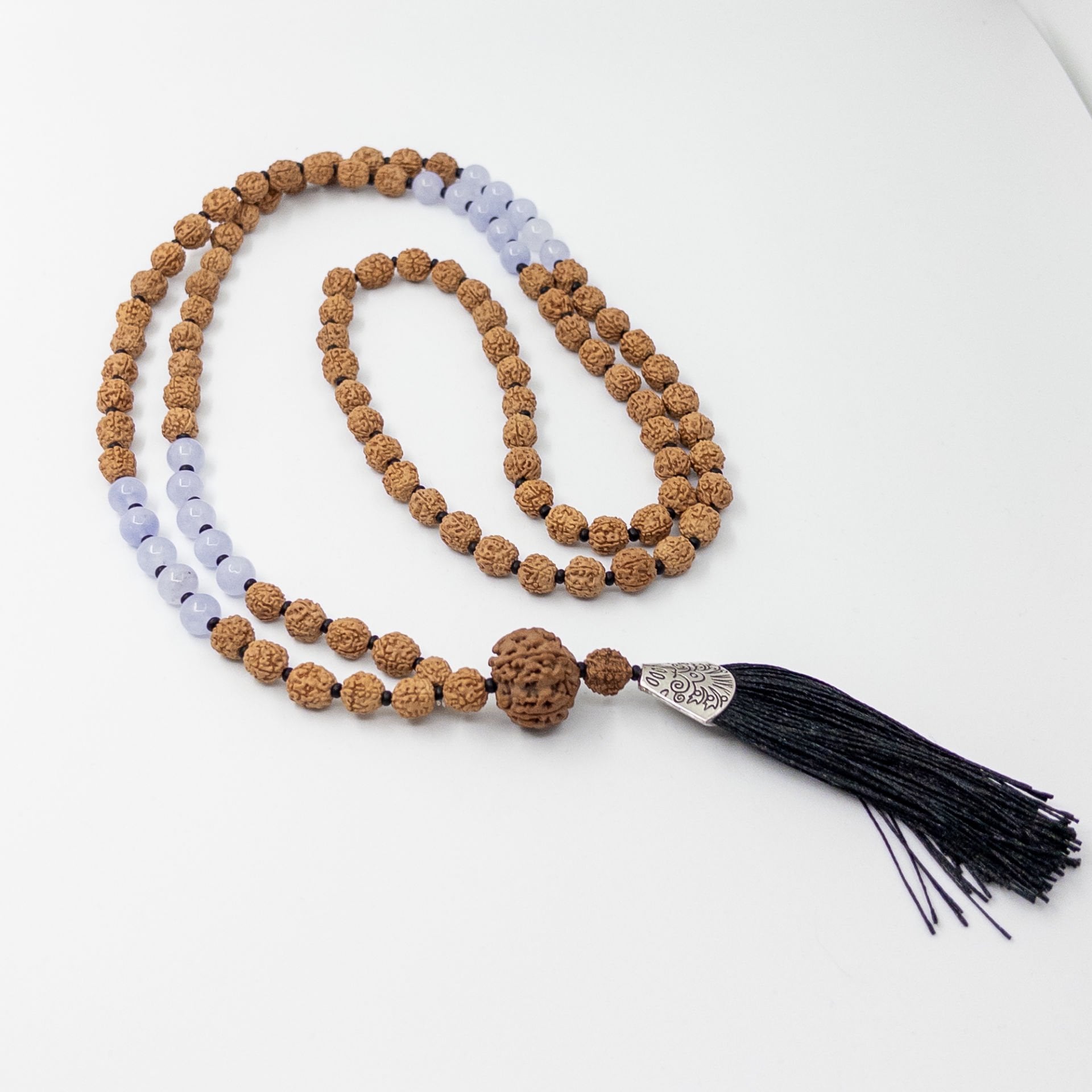 Akuamarin Taşlı 108li Rudraksha Kolye (Farklı Boyutlar)