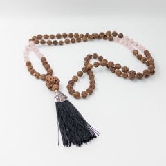 Pembe Kuvars Taşlı 108li Rudraksha Kolye (Farklı Boyutlar)