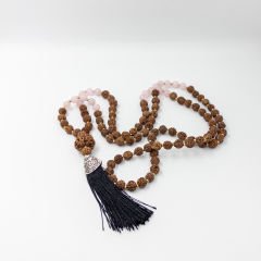 Pembe Kuvars Taşlı 108li Rudraksha Kolye (Farklı Boyutlar)