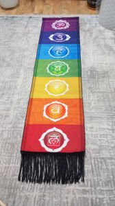 Yedi Çakra Sembollü Dikey Goblen Bayrak Beyaz / Siyah