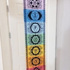 Yedi Çakra Sembollü Dikey Goblen Bayrak Beyaz / Siyah Beyaz Zeminli