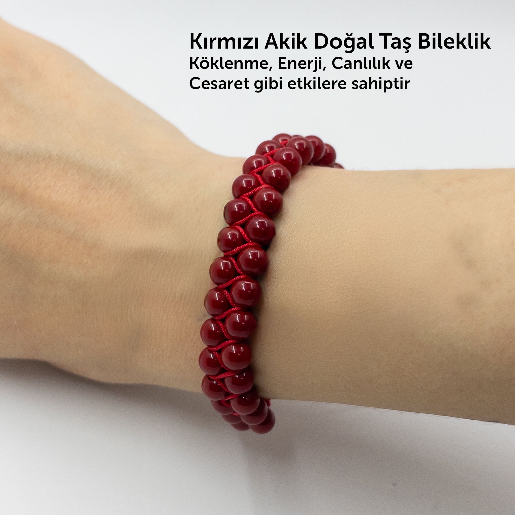 Çift Örgülü Kırmızı Akik  Doğal Taş Örgü Bileklik