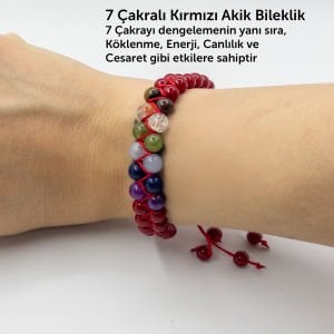 Çift Örgülü 7 Çakralı Kırmızı Akik  Doğal Taş Örgü Bileklik