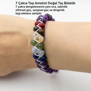 Çift Örgülü 7 Çakralı Ametist  Doğal Taş Örgü Bileklik
