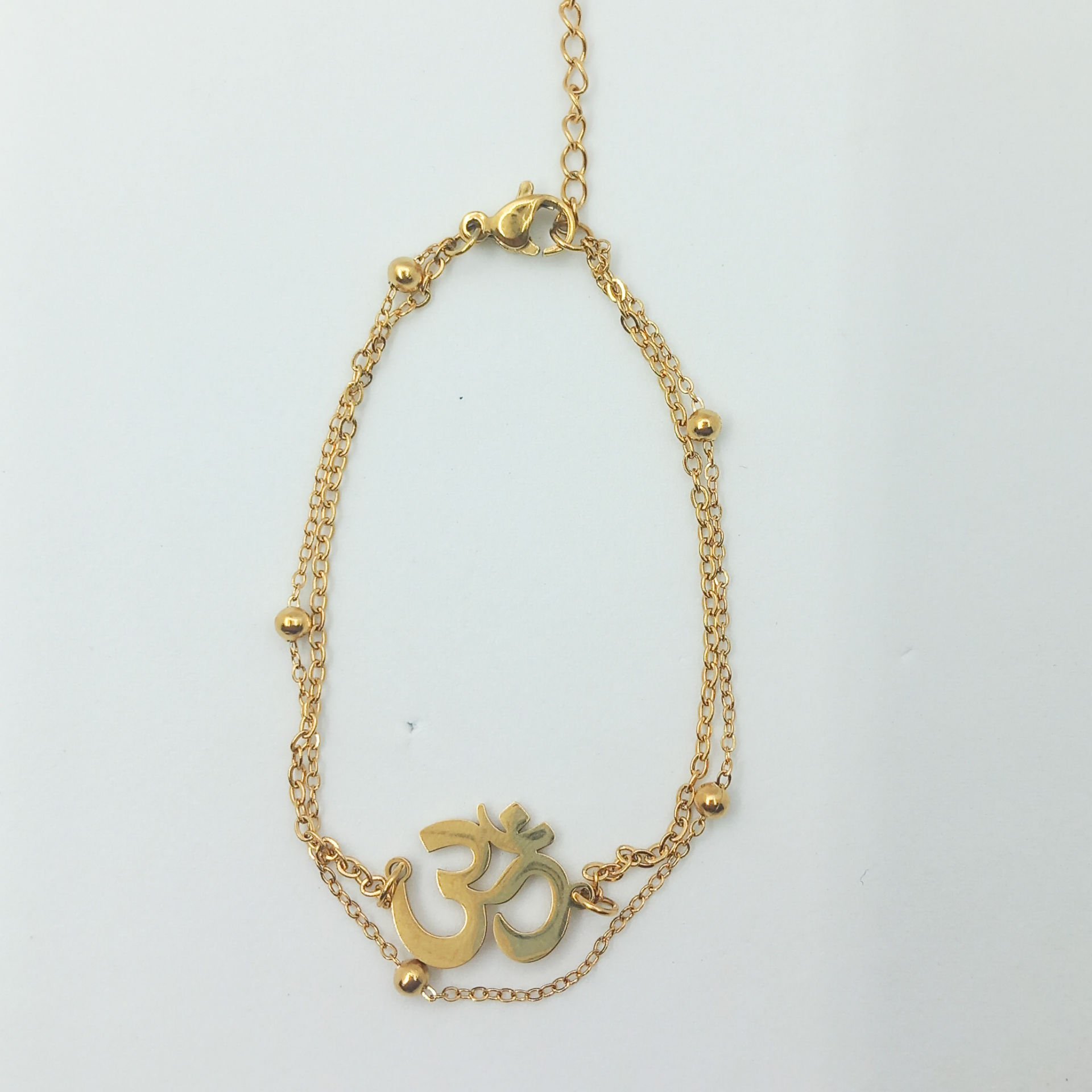 Ohm / Aum Sembollü Çelik Bileklik İnce ve Zarif Çift Zincirli