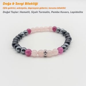 Doğa ve Sevgi Enerjisi Trio Doğal Taş Bileklik (Şifa, Depresyon, Anksiyete, Koruma)