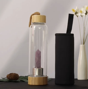 Büyük Ametist  Doğal Taşlı Bambu Su Matarası