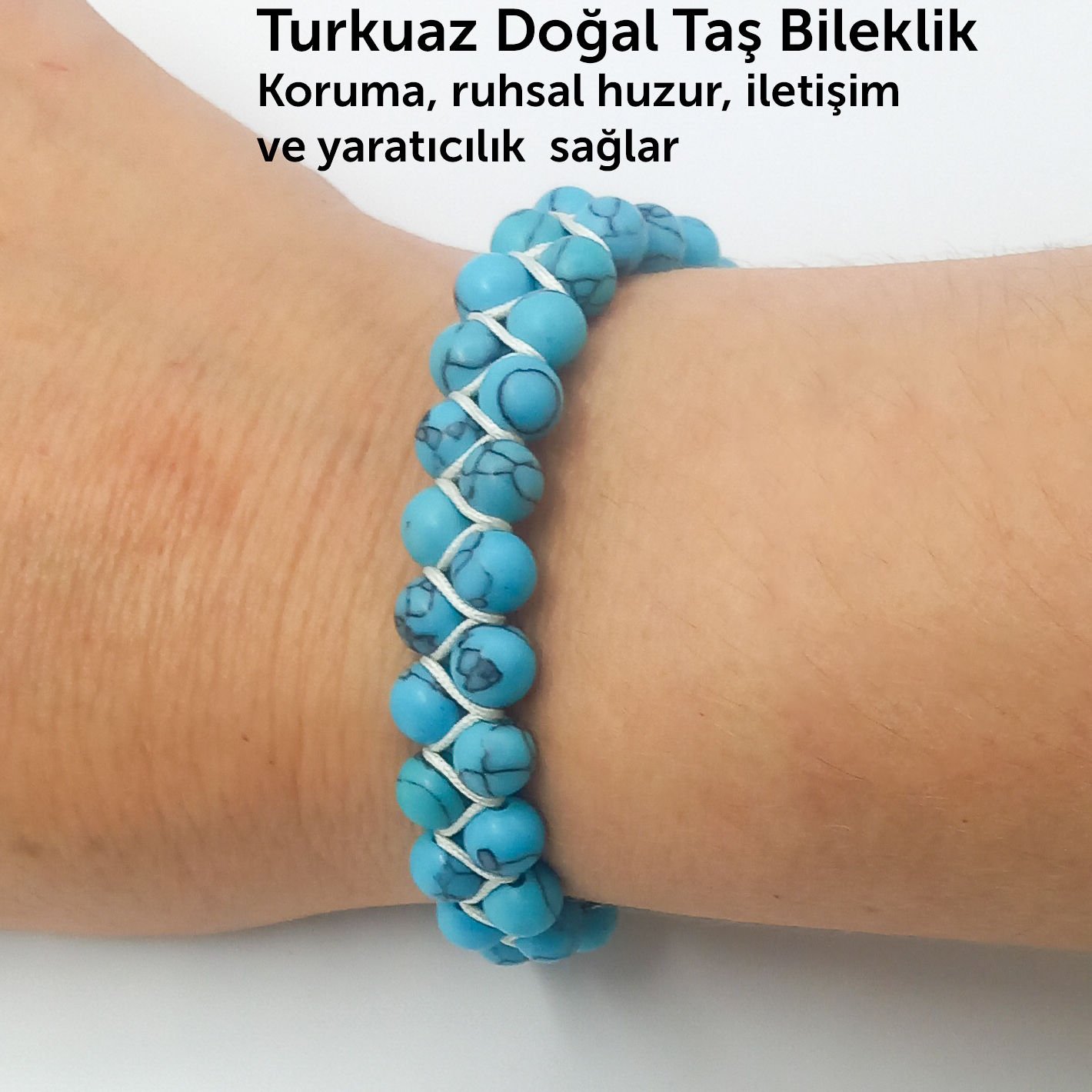 Çift Örgülü Turkuaz  Doğal Taş Örgü Bileklik