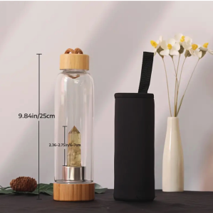 Büyük Ametist  Doğal Taşlı Bambu Su Matarası Kristal Kuvars