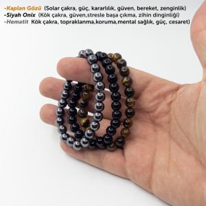 Kaplan'ın Enerjisi Bileklik Seti (Kaplan Gözü, Onix, Hematit) Üçlü Bileklik Set