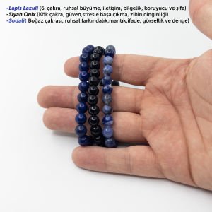 Gökyüzünün Gücü Bileklik Seti (Lapis lazuli, Onix, Sodalit) Üçlü Bileklik Set