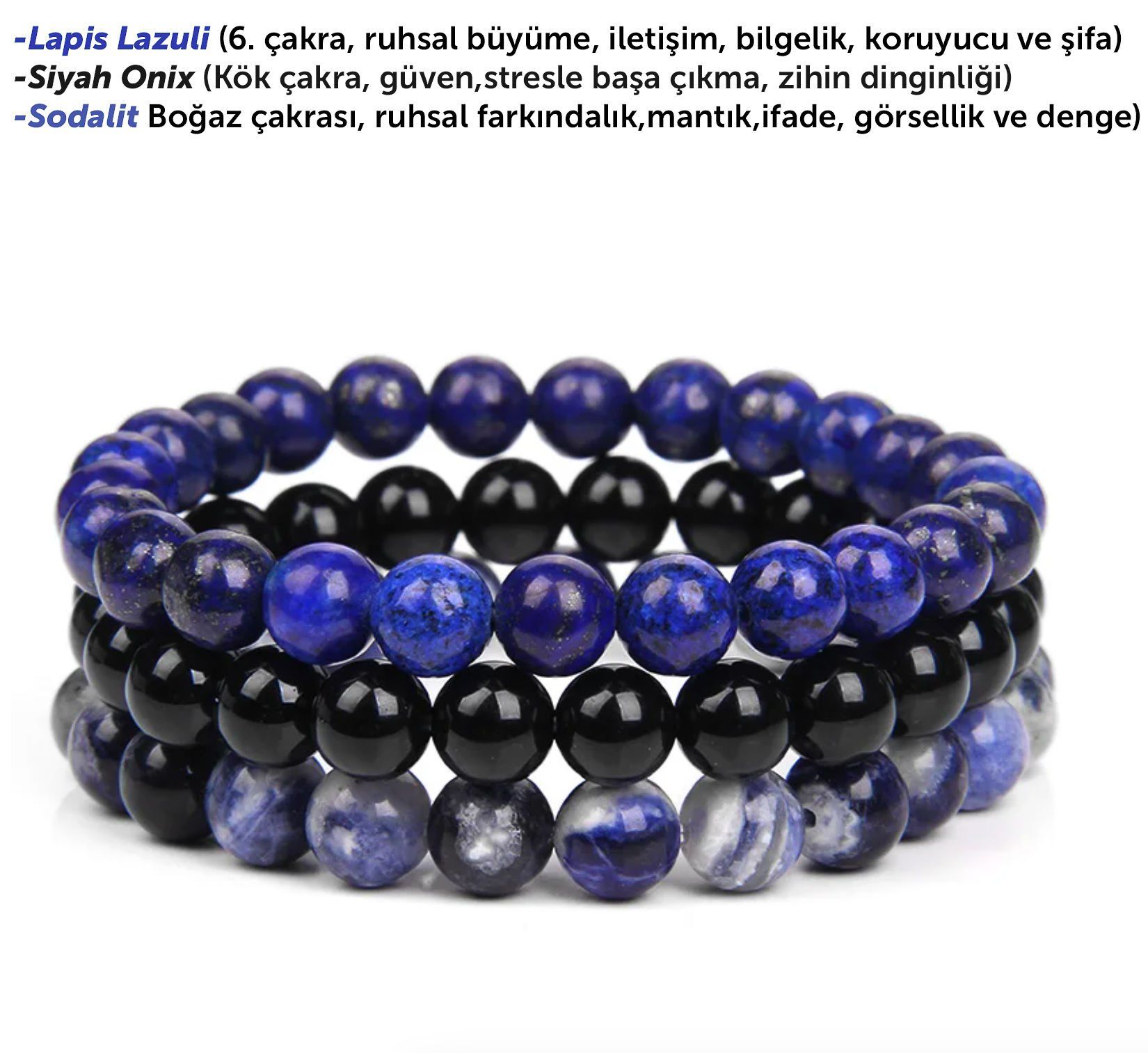 Gökyüzünün Gücü Bileklik Seti (Lapis lazuli, Onix, Sodalit) Üçlü Bileklik Set