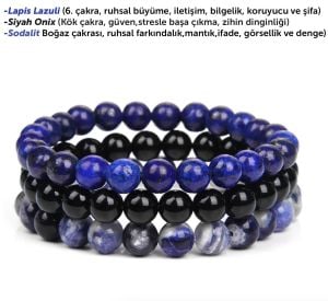 Gökyüzünün Gücü Bileklik Seti (Lapis lazuli, Onix, Sodalit) Üçlü Bileklik Set