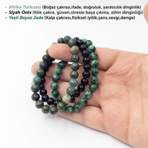 Doğanın Kalbi Bileklik Seti (Afrika Turkuazı, Onix, Yeşil-Beyaz Jade) Üçlü Bileklik Set
