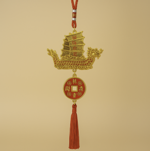 Altın Ejderha Yelkenli Feng Shui ve Bereket İçin Gemi Süsü