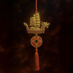 Altın Ejderha Yelkenli Feng Shui ve Bereket İçin Gemi Süsü