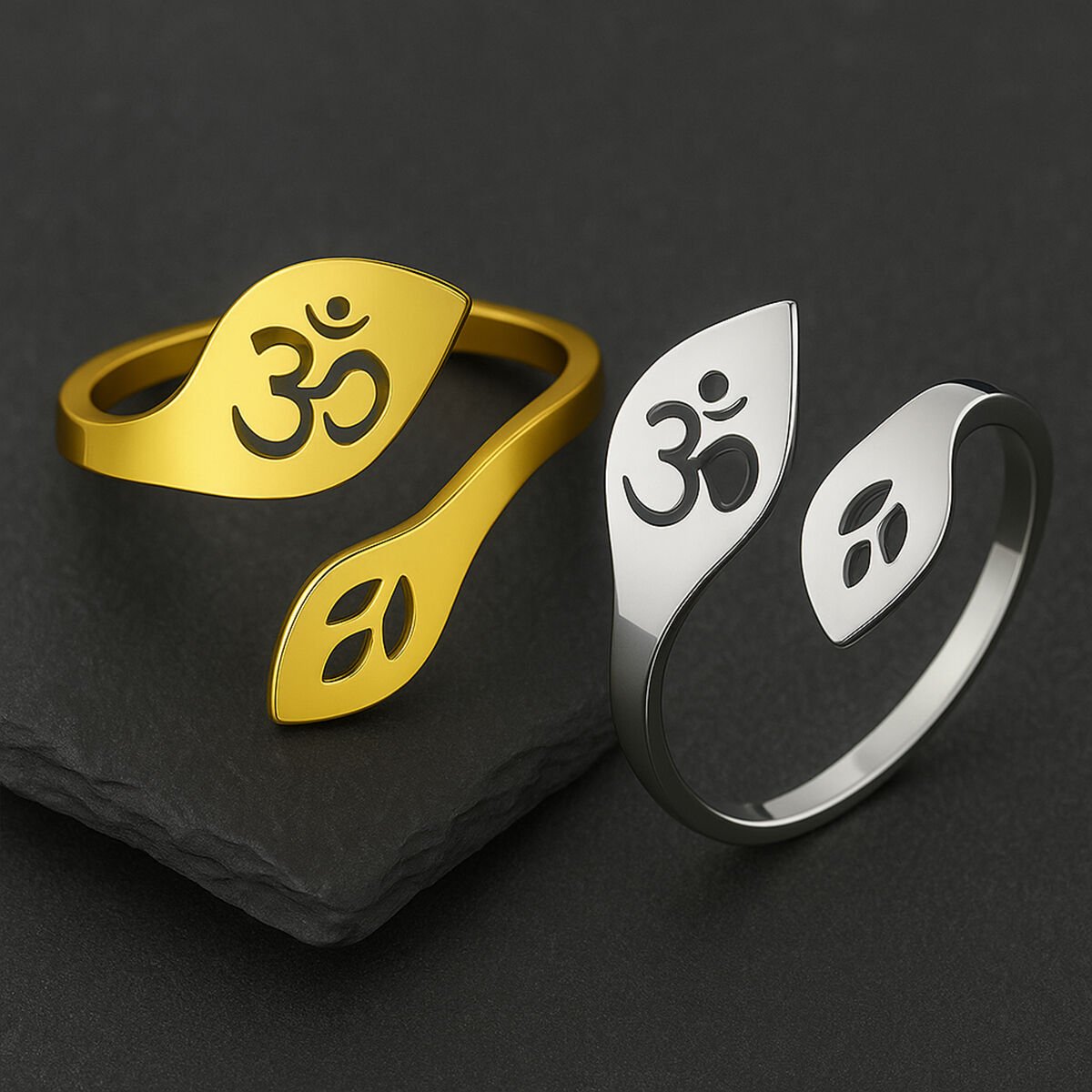 Om Sembollü Ayarlanabilir Çelik Kadın Yüzüğü (2 Renk)