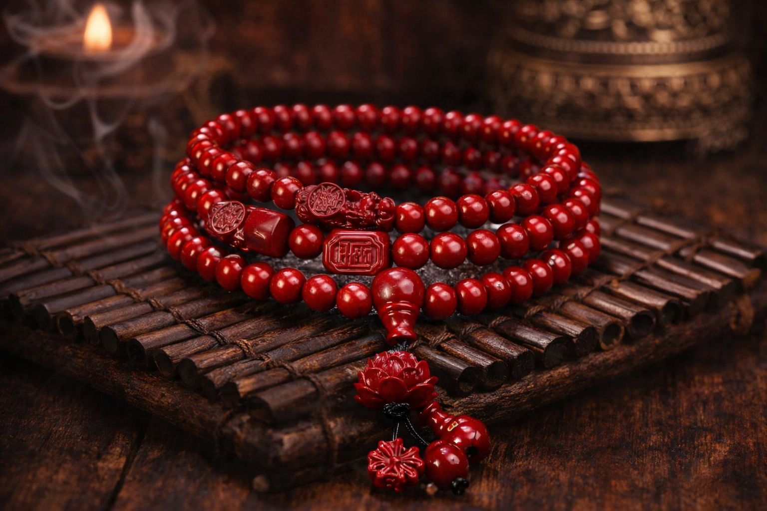 108 Taşlı Cinnabar Bileklik Kolye  ÖZEL